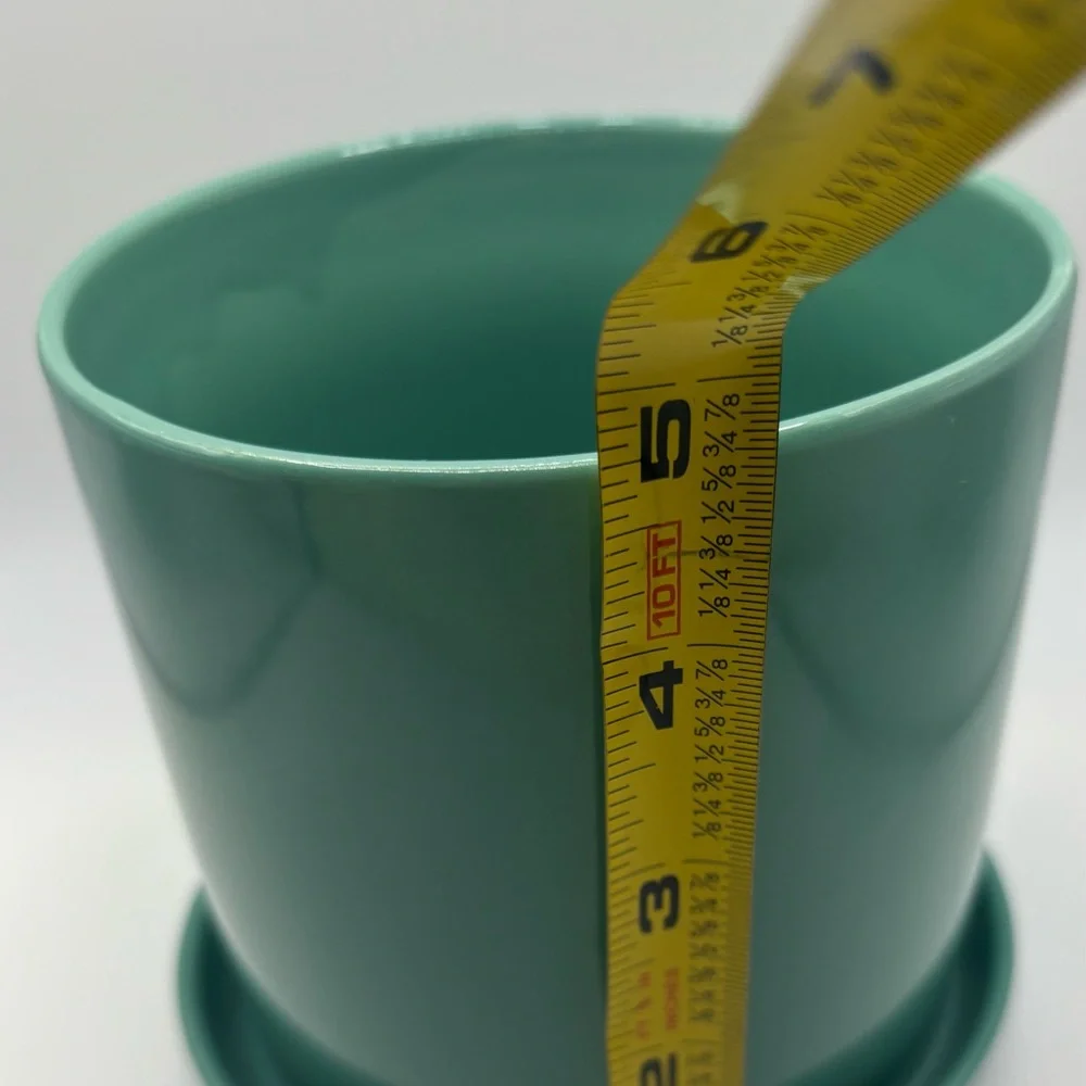 Turquoise Aqua Green Planter Pot with Saucer Porcelain Glossy 5” y2K Modern
